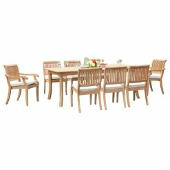Cheapest ๐ฏ Teak Deals 9-Piece Outdoor Teak Dining Set, 117" Rectangle Table, 8 Arbor Stacking Chairs ๐