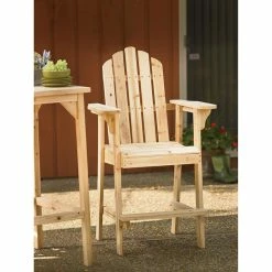 Discount 🥰 Home Garden Collections Balcony Tall, Counter High Adirondack Chair With Footrest, Natural Wood 💯