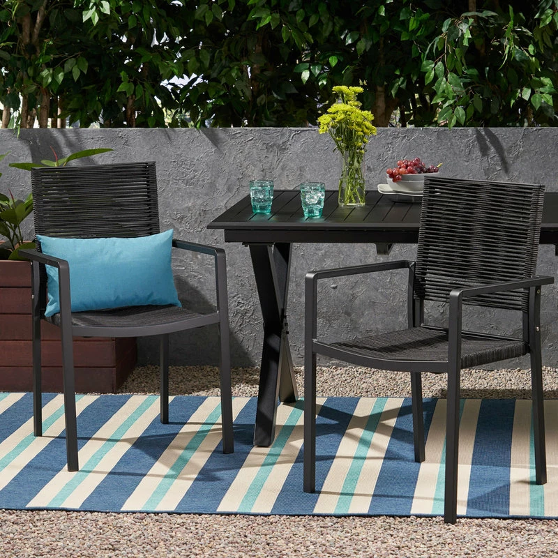 Best Pirce 🤩 GDFStudio Jean Outdoor Modern Dining Chair With Rope Seat, Set Of 2, Dark Gray/Black 💯 - Image 3