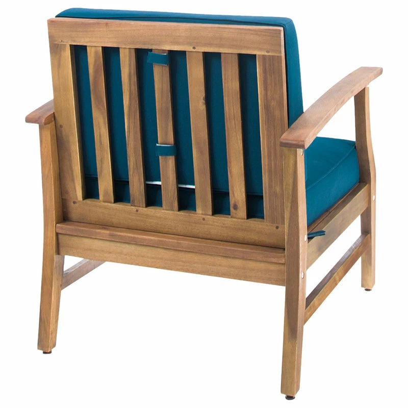 Deals 🔔 GDFStudio GDF Studio Pearl Outdoor Teak Acacia Wood Club Chairs With Cushion, Blue, Set Of 😀 - Image 4