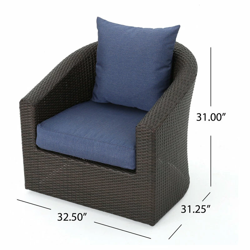 Best Pirce ๐งจ GDFStudio GDF Studio Dillard Outdoor Mix Brown Wicker Swivel Club Chair, Navy Blue, Set Of โ - Image 3