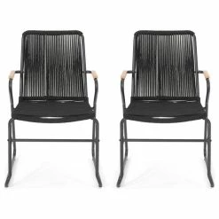 Hot Sale 🧨 GDFStudio Luca Modern Outdoor Rope Weave Club Chair, Set Of 2 😀