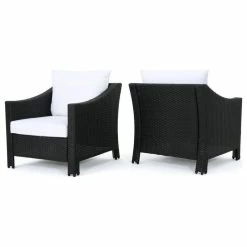 Brand new โญ GDFStudio GDF Studio Dione Outdoor Black Wicker Club Chairs With White Cushions, Set Of 2 ๐