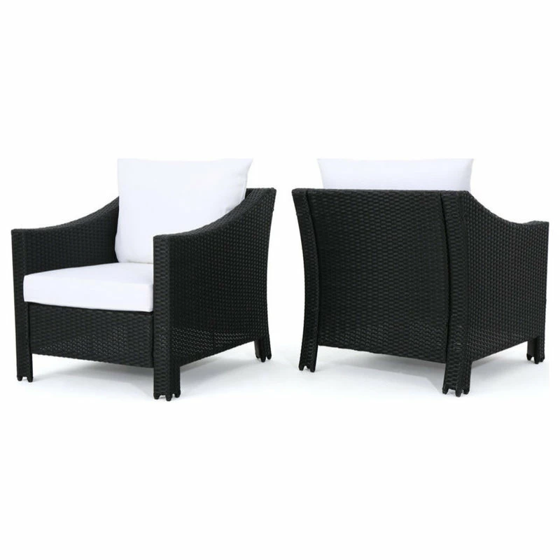 Brand new ⭐ GDFStudio GDF Studio Dione Outdoor Black Wicker Club Chairs With White Cushions, Set Of 2 😉
