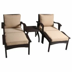 Discount ✨ GDFStudio GDF Studio 5-Piece Maui Outdoor Brown Wicker Seating With Cushions Set 🎁