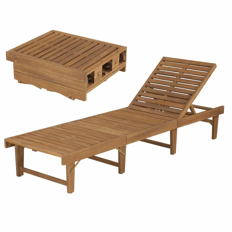 Outlet ✨ Vida XL LLC VidaXL Solid Acacia Wood Folding Sun Lounger Chaise Bed Sunbed Seat Chair 💯