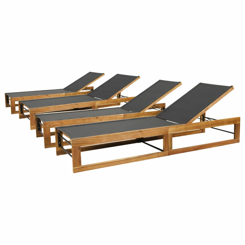 Best reviews of ๐ GDFStudio Leavitt Outdoor Mesh And Wood Adjustable Chaise Lounges, Set Of 4 ๐งจ