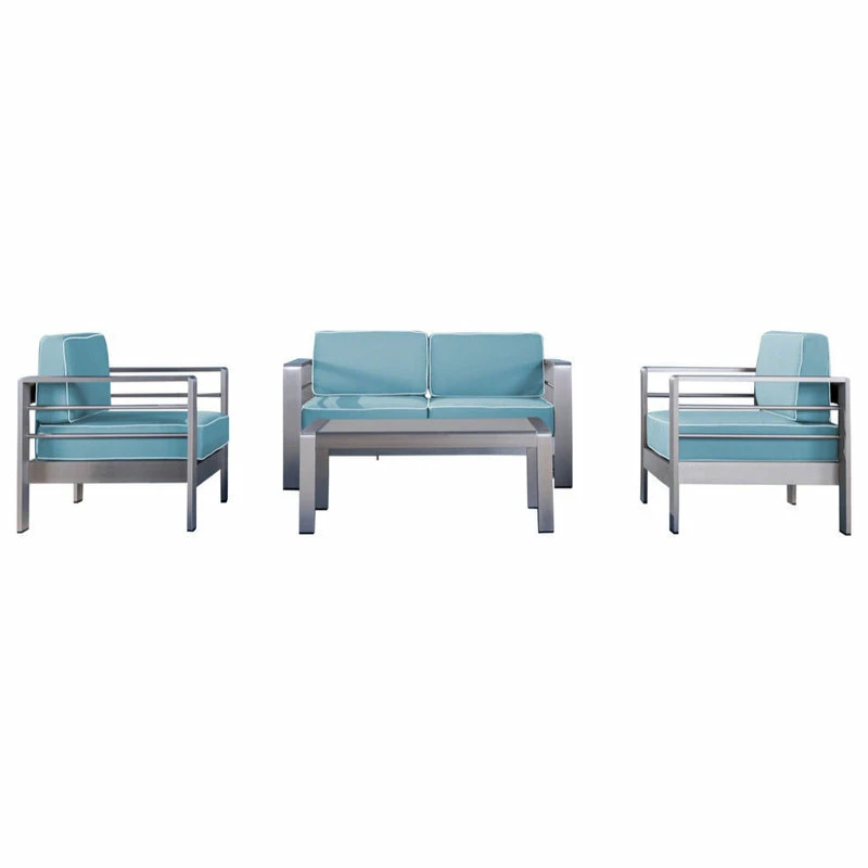 Deals ๐ GDFStudio GDF Studio 4-Piece Crested Bay Outdoor Silver Aluminum Framed Chat Set ๐