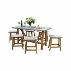 Best reviews of โญ Outdoor Interiors 7-Piece Teak And Wicker Counter Height Dining Set, Grey Top/Saddle Stools โ