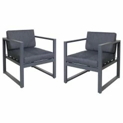 Outlet ๐ GDFStudio GDF Studio Wally Outdoor Aluminum Club Chairs, Dark Gray/Black, Set Of 2 ๐ฅ
