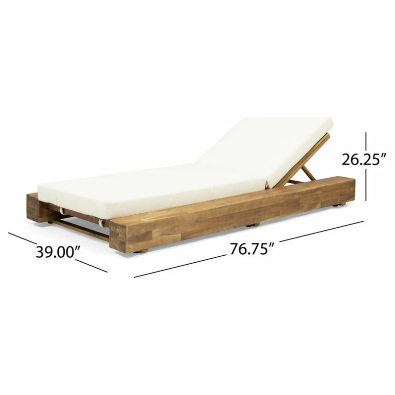 New โ๏ธ GDFStudio Setlla Acacia Wood Chaise Lounge And Cushion Set, Set Of 4, Cream ๐ - Image 6