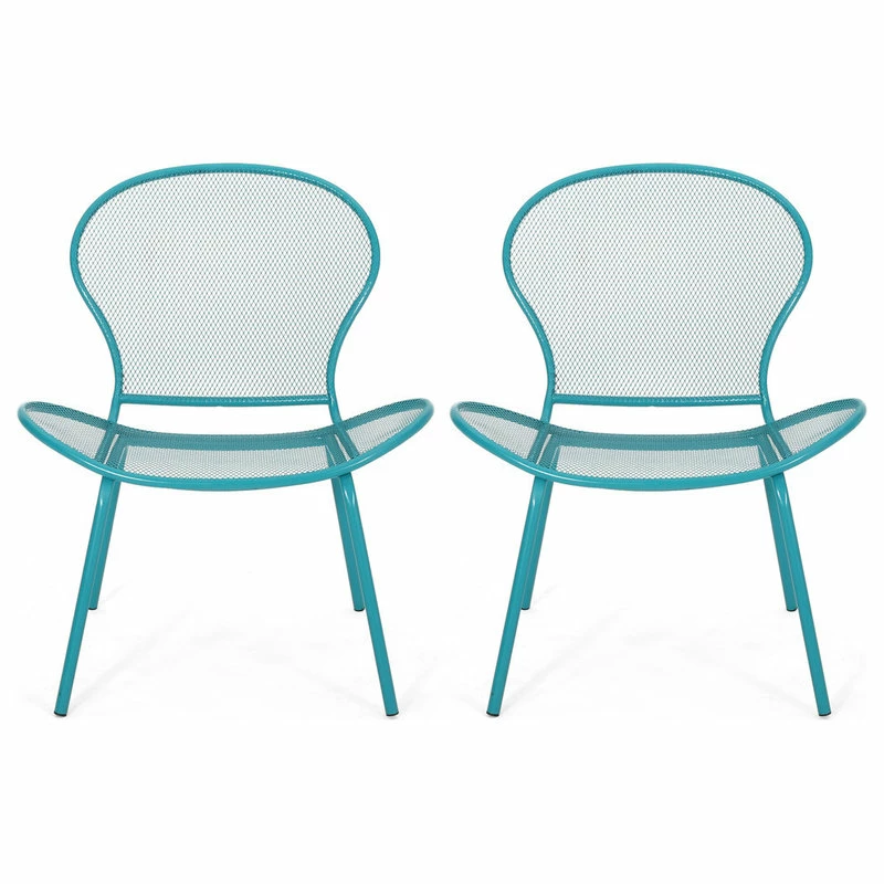 Budget 😍 GDFStudio Bernice Modern Outdoor Iron Club Chair, Set Of 2, Matte Teal 🎉