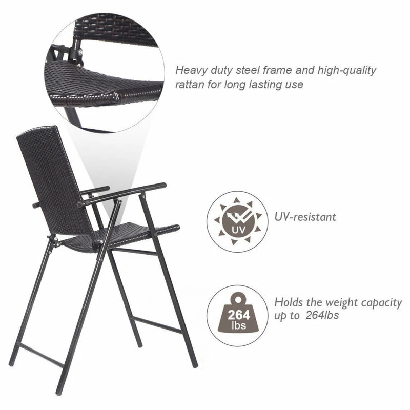 Best deal π Costway 4 PCS Folding Rattan Wicker Bar Stool Chair Indoor &Outdoor Furni Brown π€© - Image 4