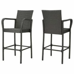 Discount ✨ GDFStudio GDF Studio Dunedin Outdoor Gray Wicker Barstools, Set Of 2 🌟