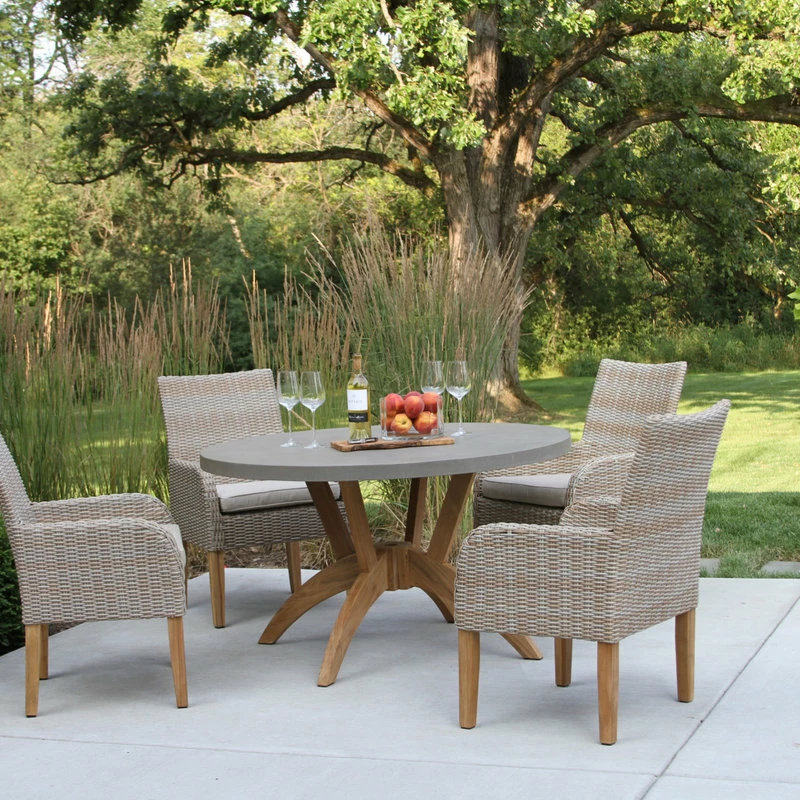 Cheap ❤️ Outdoor Interiors 5-Piece Nautical Teak, Ash Gray Wicker Round Dining Set, Sunbrella 😀 - Image 3