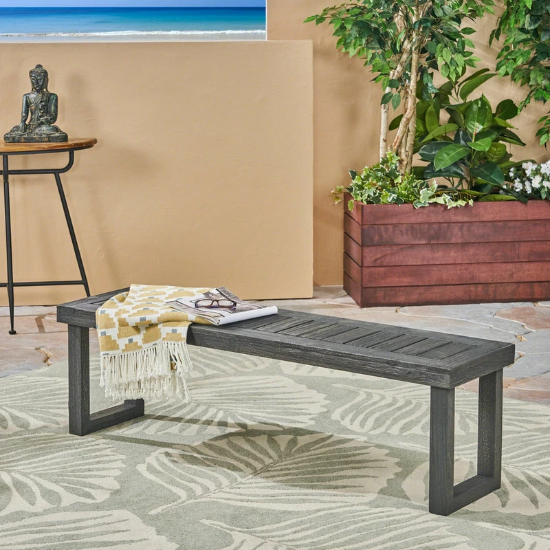 New 🧨 GDFStudio GDF Studio Kemp Outdoor Acacia Wood Bench, Sandblast Dark Gray 🤩 - Image 2