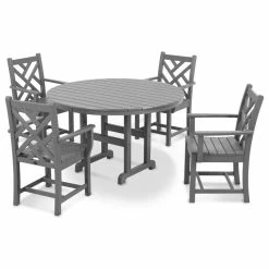 Discount ✔️ Polywood Chippendale 5-Piece Dining Set, Slate Gray 🎉