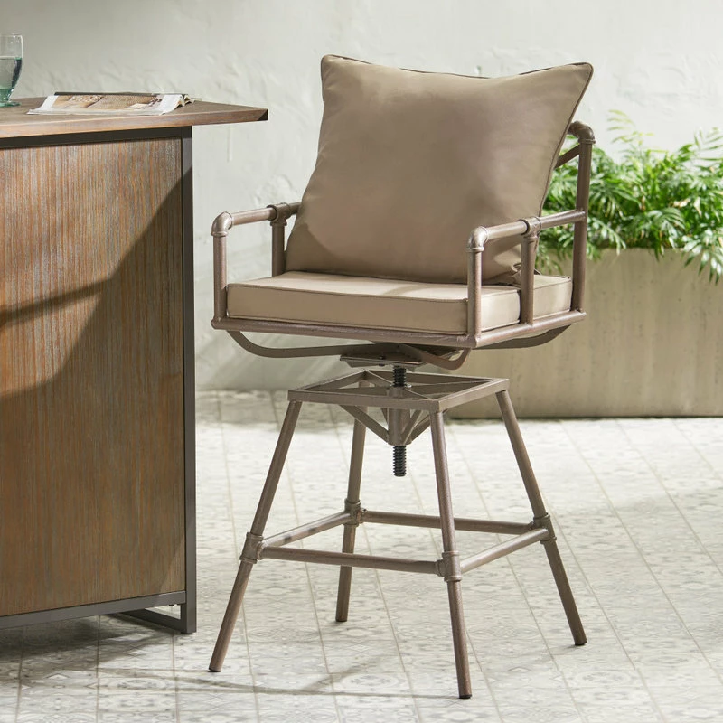 Wholesale ๐ GDFStudio GDF Studio Tallahassee Pipe Outdoor Adjustable Barstool, Gray And Brass ๐ฅฐ - Image 2