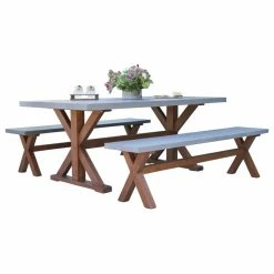 Deals 🥰 Outdoor Interiors 3-Piece Eucalyptus And Composite Dining Set With Matching Benches 🔔