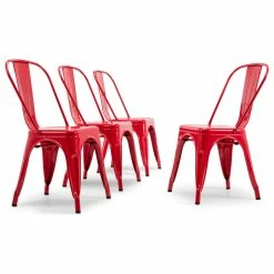 Promo ✔️ Belleze Trattoria Dining Chair, Metal, Stackable, Set Of 4, Red 👍