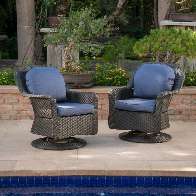 Flash Sale 🎁 GDFStudio GDF Studio Linsten Outdoor Wicker Swivel Club Chairs With Cushion, Set Of 2 🌟 - Image 2