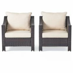 New ❤️ GDFStudio GDF Studio Cortez Outdoor Wicker Club Chair, Water Resistant Cushions, Set Of 2 🔥