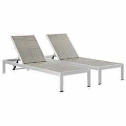 Budget 🔥 LexMod Shore Chaise Outdoor Aluminum, Set Of 2, Silver Gray 😀