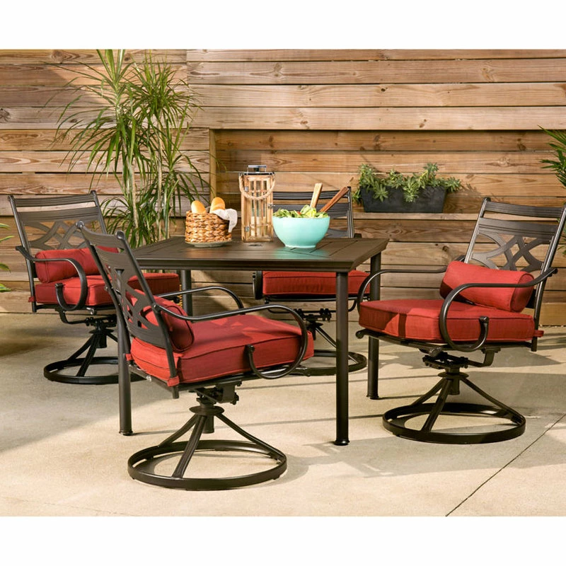 Discount ๐งจ Hanover Montclair 5-Piece Patio Dining Set With Rockers And Square Table, Chili Red ๐ - Image 5