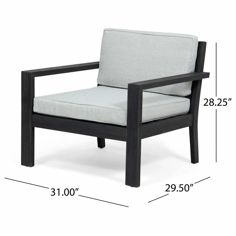 Wholesale ๐คฉ GDFStudio Susan Outdoor Acacia Wood Club Chairs With Cushions, Set Of 2, Light Gray ๐ - Image 3