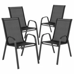 Best Sale ✨ Flash Furniture Brazos Series Black Outdoor Metal Frame Stack Chair (Set Of 4) ✨