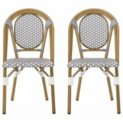 Budget 🔔 GDFStudio Magnus Outdoor French Bistro Chairs, Set Of 2, Gray/White/Bamboo Print Finish 🔔