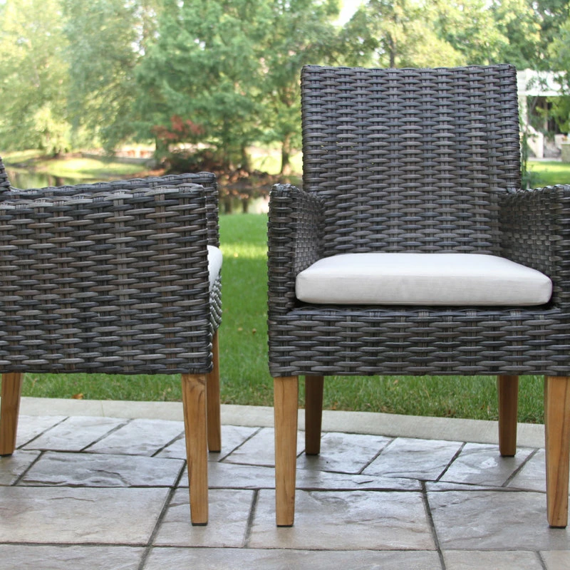 Outlet ⭐ Outdoor Interiors 7-Piece Teak And Composite Top Table Set With Slate Brown Dining Chairs 🔥 - Image 4