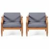 Cheap 🎉 GDFStudio Jossie Outdoor Acacia Wood Club Chair W/ Cushion,Set Of 2, Teak Finish And Dark 🎉
