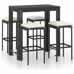 Coupon 😍 Vida XL LLC VidaXL Patio Bar Set With Cushions 5 Piece Poly Rattan Black Garden Seating 🔥