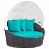 Coupon 🤩 LexMod Convene Canopy Outdoor Wicker Rattan Daybed, Espresso Turquoise 😉
