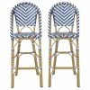 Best Sale 🌟 GDFStudio Grelton Outdoor Aluminum French Barstools, Set Of 2, Navy Blue/White/Bamboo 🔔