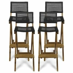 Buy 🔥 GDFStudio Ula Outdoor Folding Acacia Wood Barstools, Set Of 4, Teak/Brown ⌛