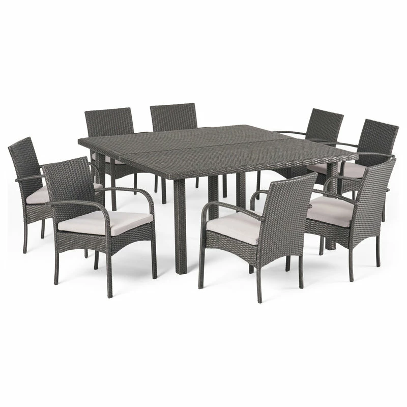 Best Sale ✨ GDFStudio GDF Studio 9-Piece Coral Outdoor Wicker Dining Set, Gray/Gray 🤩