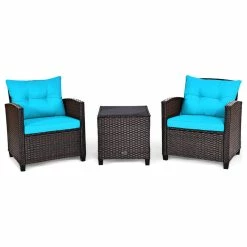 Cheap ๐ฅ Costway 3PCS Patio Rattan Furniture Set Cushioned Set Sofa Turquoise ๐