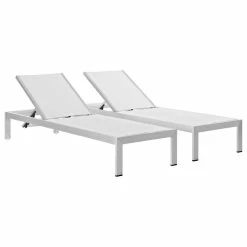 Coupon 🛒 LexMod Shore Chaise Outdoor Aluminum, Set Of 2, Silver White 🌟