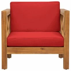 Budget ⭐ GDFStudio Indira Outdoor Acacia Wood Club Chair With Cushion, Red 😉