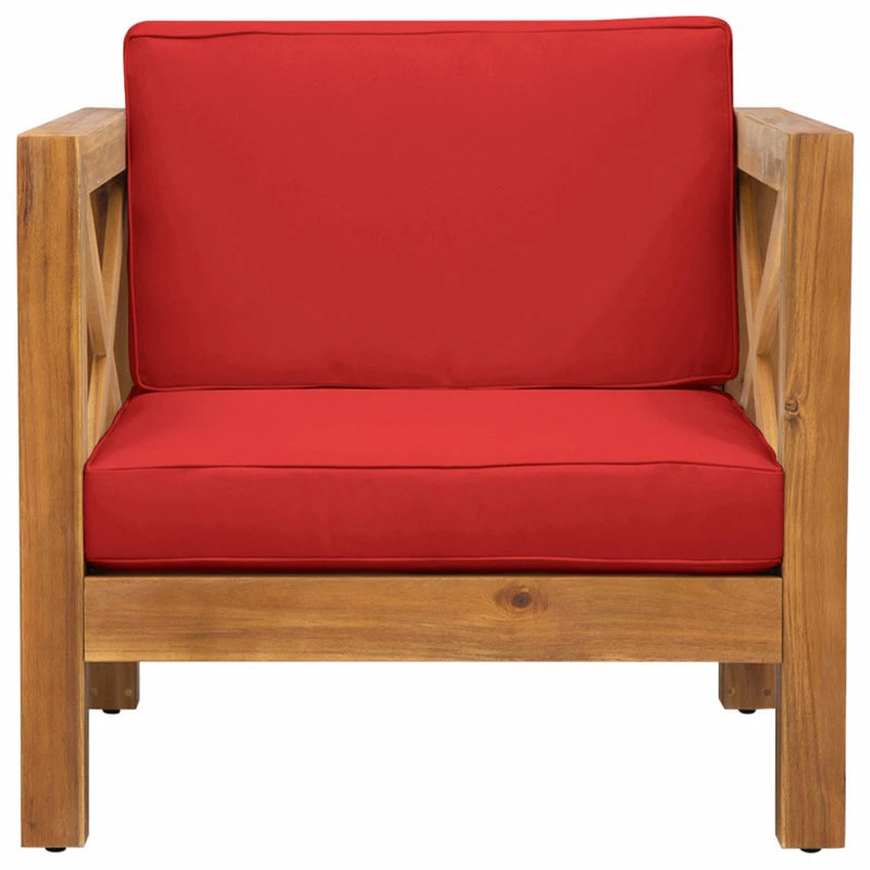 Budget ⭐ GDFStudio Indira Outdoor Acacia Wood Club Chair With Cushion, Red 😉