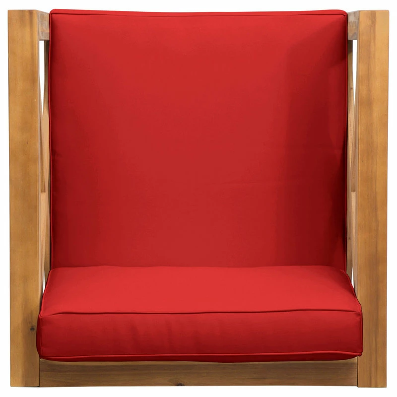Budget ⭐ GDFStudio Indira Outdoor Acacia Wood Club Chair With Cushion, Red 😉 - Image 5