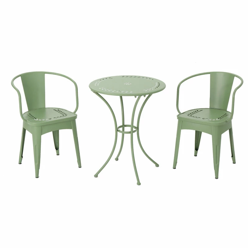 Brand new ๐ GDFStudio GDF Studio 3-Piece Leona Outdoor Paint Finished Iron Bistro Set, Matte Green โจ