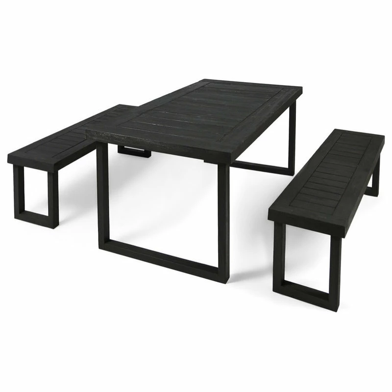 Promo 🥰 GDFStudio GDF Studio Vickers Outdoor Acacia Wood Picnic Set, Dark Gray Finish 🥰