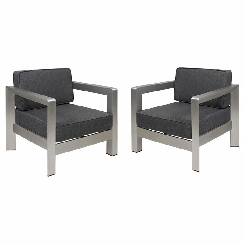 Best Pirce 😀 GDFStudio GDF Studio Booth Outdoor Aluminum Club Chairs, Set Of 2, Sliver/Gray 🔔