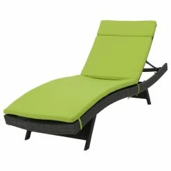 New โ GDFStudio GDF Studio Nassau Outdoor Gray Wicker Adjustable Chaise Lounge, Green Cushion โ๏ธ
