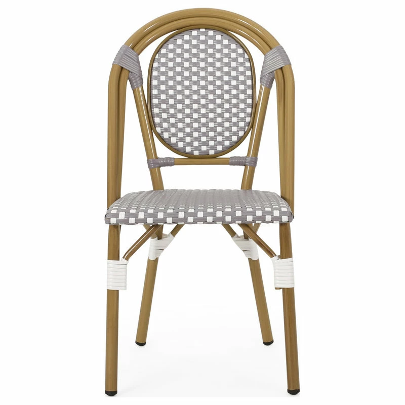 Budget 🔔 GDFStudio Magnus Outdoor French Bistro Chairs, Set Of 2, Gray/White/Bamboo Print Finish 🔔 - Image 8