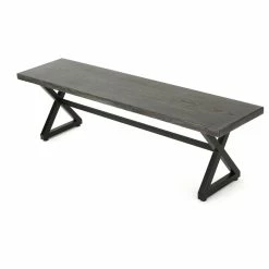 Wholesale 🛒 GDFStudio GDF Studio Rosarito Outdoor Aluminum Dining Bench With Black Steel Frame, Gray 😉