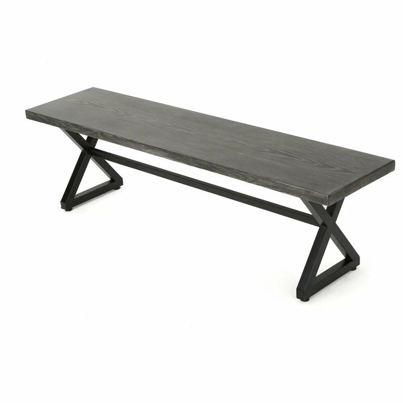 Wholesale 🛒 GDFStudio GDF Studio Rosarito Outdoor Aluminum Dining Bench With Black Steel Frame, Gray 😉